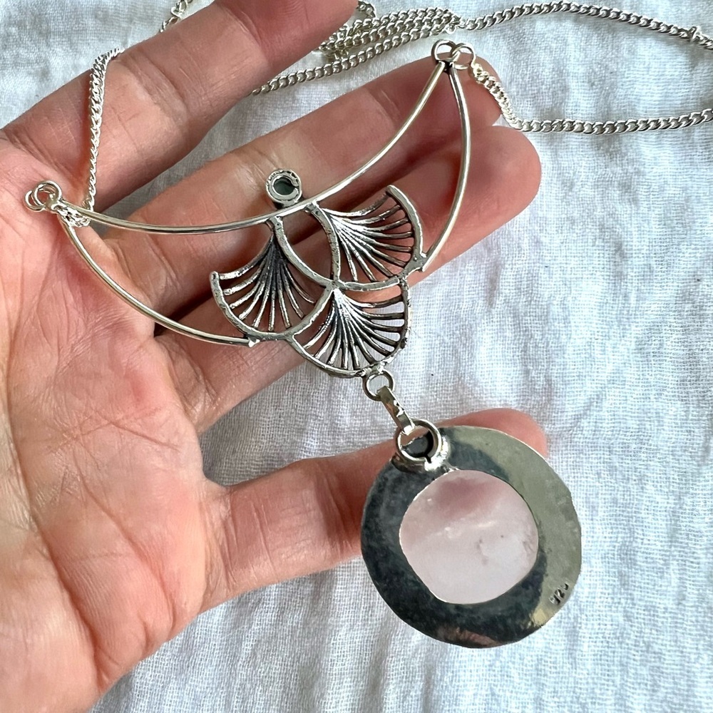 925 ORNATE Rose Quartz + Larimar Necklace Pendant - Picture 7 of 10